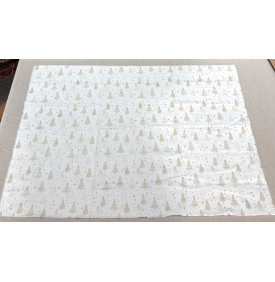 Tissu Coton Imprimé / Motif Noël - Sapins Or & Blanc