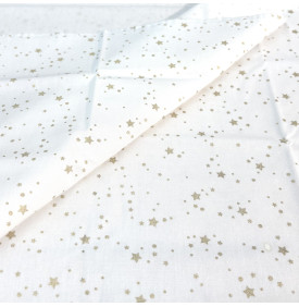 Tissu Coton Imprimé / Motif Noël - Pluie d'Étoiles Blanc & Or