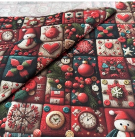 Sergé de Coton / Motif Noël - Patchwork Rouge & Vert
