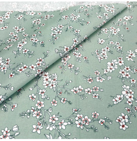 Tissu Coton Enduit / Motif Fleurs Japonaises - Osaka Sauge & Blanc | 14.90 €/M