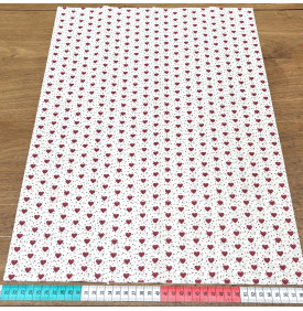 Tissu Coton Enduit / Motif Romantique - Mini Cœurs Ivoire & Rouge | 14.90 €/M