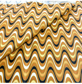 Tissu Coton Enduit / Motif Vagues Rétro – Groovy Ocre & Noir | 14.90 €/M