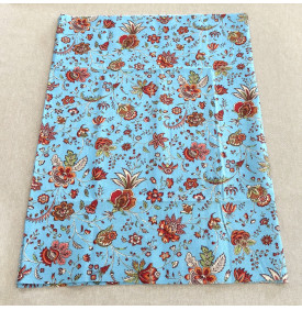Tissu Coton Enduit / Motif Fleurs Indiennes – Holy Bleu Ciel & Rouge | 14.90 €/M