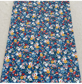 Tissu Coton Enduit / Motif Petites Fleurs – Pâquerettes Bleu & Rouge | 14.90 €/M