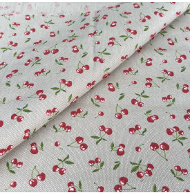 Tissu Aspect Lin / Motif Cerises – Griotte Lin & Rouge | 10.90 €/M