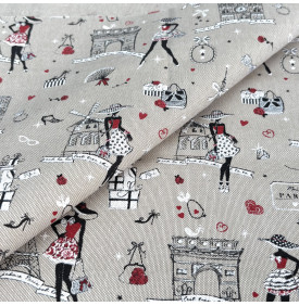 Tissu Aspect Lin / Motif Paris – Cute Paris Lin, Rouge & Noir | 10.90 €/M