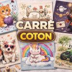 Carré coton 45x45 cm – Coupons tissu motif placé