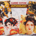 Carré coton japonisant 45x45 cm – Motif placé couture